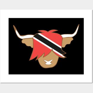 Highland cow with Trinidad and tobago flag Posters and Art